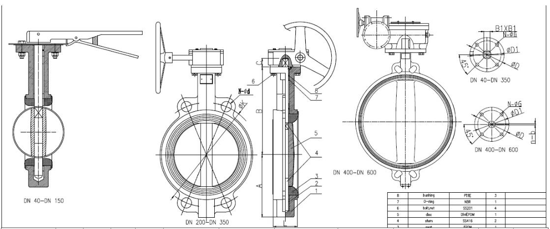 Full PTFE lined wafer butterfly valve